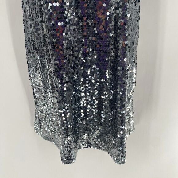 Express Mini Dress Sequin Sz S Metallic Silver Spaghetti Strap Racer Back Party - Picture 12 of 13